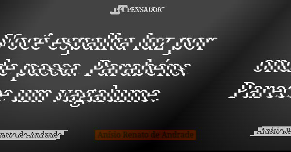 Você espalha luz por onde passa. Parabéns. Parece um vagalume.... Frase de Anísio Renato de Andrade.