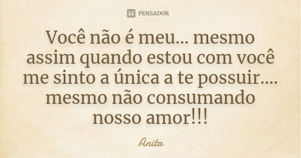 Você não é meu... mesmo assim quando estou com você me sinto a única a te possuir.... mesmo não consumando nosso amor!!!... Frase de Anita.