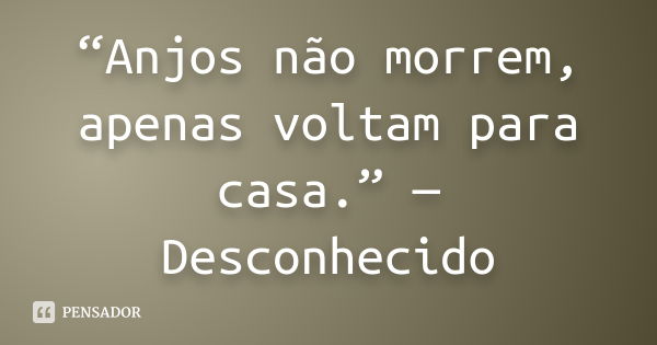 “Anjos não morrem, apenas voltam para casa.” — Desconhecido