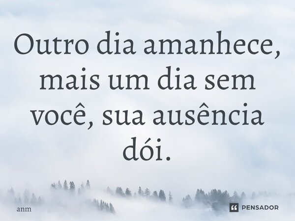 ⁠Outro dia amanhece, mais um dia sem você, sua ausência dói.... Frase de Anm.