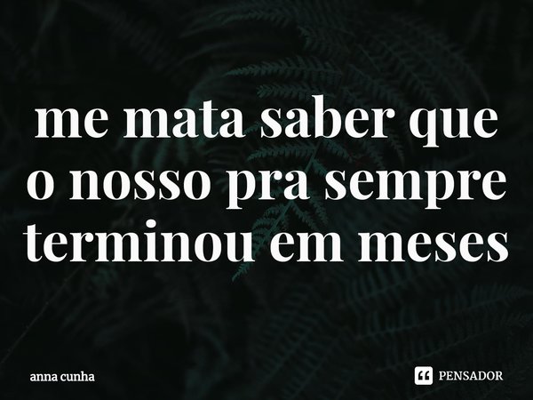 ⁠me mata saber que o nosso pra sempre terminou em meses... Frase de anna cunha.