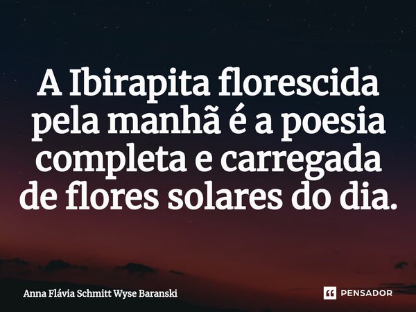 ⁠A Ibirapita florescida pela manhã é a poesia completa e carregada de flores solares do dia.... Frase de Anna Flávia Schmitt Wyse Baranski.