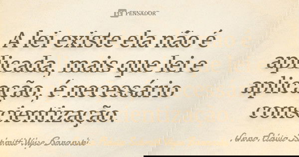A lei existe ela não é aplicada, mais que lei e aplicação, é necessário conscientização.... Frase de Anna Flávia Schmitt Wyse Baranski.