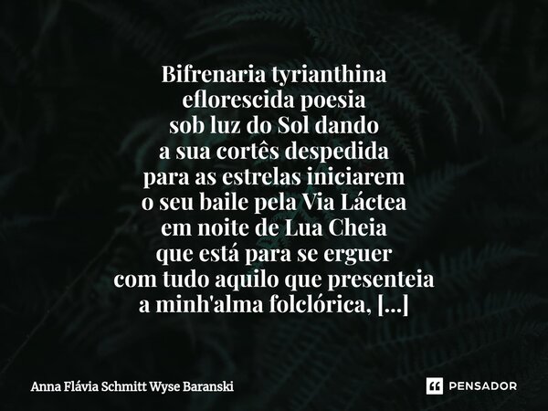 Bifrenaria tyrianthina eflorescida poesia sob luz do Sol dando a sua cortês despedida para as estrelas iniciarem o seu baile pela Via Láctea em noite de Lua Che... Frase de Anna Flávia Schmitt Wyse Baranski.