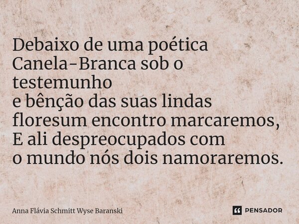 ⁠⁠Debaixo de uma poética Canela-Branca sob o testemunho e bênção das suas lindas floresum encontro marcaremos, E ali despreocupados com o mundo nós dois namorar... Frase de Anna Flávia Schmitt Wyse Baranski.