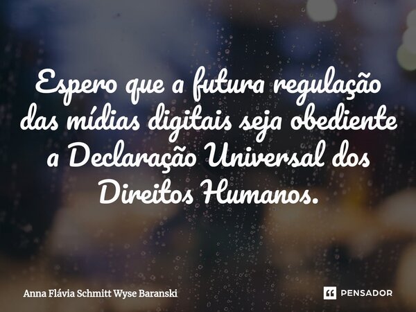 ⁠Espero que a futura regulação das mídias digitais seja obediente a Declaração Universal dos Direitos Humanos.... Frase de Anna Flávia Schmitt Wyse Baranski.