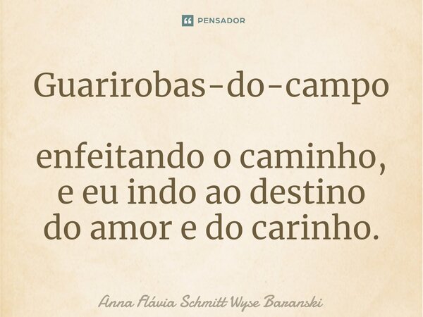 ⁠Guarirobas-do-campo enfeitando o caminho, e eu indo ao destino do amor e do carinho.... Frase de Anna Flávia Schmitt Wyse Baranski.