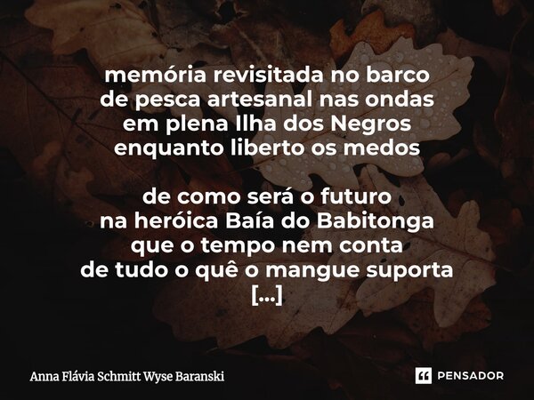 memória revisitada no barco de pesca artesanal nas ondas em plena Ilha dos Negros enquanto liberto os medos de como será o futuro na heróica Baía do Babitonga ... Frase de Anna Flávia Schmitt Wyse Baranski.