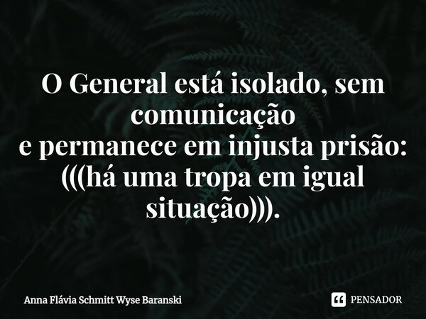 ⁠O General está isolado, sem comunicação e permanece em injusta prisão: (((há uma tropa em igual situação))).... Frase de Anna Flávia Schmitt Wyse Baranski.