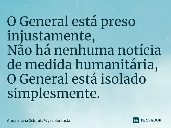 ⁠O General está preso injustamente, Não há nenhuma notícia de medida humanitária, O General está isolado simplesmente.... Frase de Anna Flávia Schmitt Wyse Baranski.