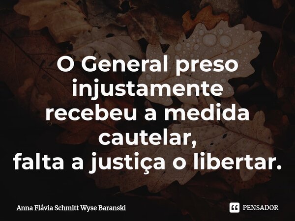 ⁠O General preso injustamente recebeu a medida cautelar, falta a justiça o libertar.... Frase de Anna Flávia Schmitt Wyse Baranski.