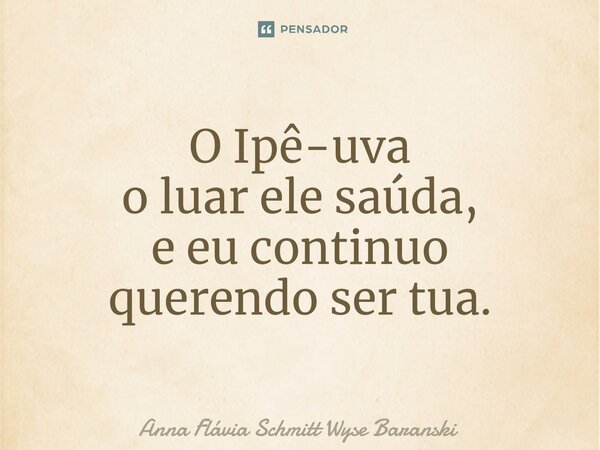⁠O Ipê-uva o luar ele saúda, e eu continuo querendo ser tua.... Frase de Anna Flávia Schmitt Wyse Baranski.