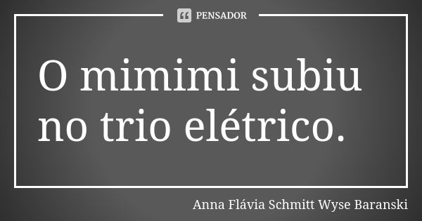 O mimimi subiu no trio elétrico.... Frase de Anna Flávia Schmitt Wyse Baranski.