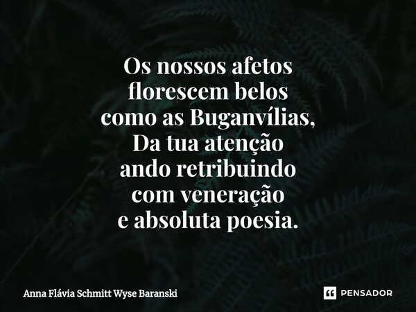 ⁠Os nossos afetos florescem belos como as Buganvílias, Da tua atenção ando retribuindo com veneração e absoluta poesia.... Frase de Anna Flávia Schmitt Wyse Baranski.