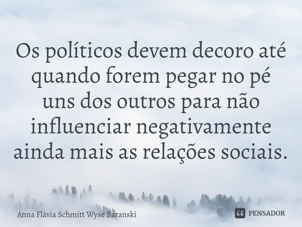 ⁠Os políticos devem decoro até quando forem pegar no pé uns dos outros para não influenciar negativamente ainda mais as relações sociais.... Frase de Anna Flávia Schmitt Wyse Baranski.