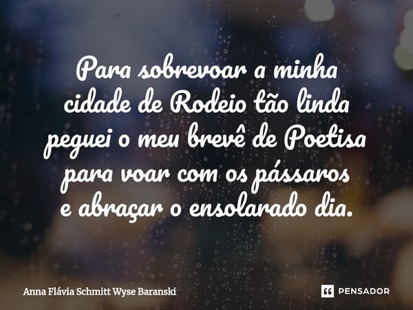 ⁠Para sobrevoar a minha cidade de Rodeio tão linda peguei o meu brevê de Poetisa para voar com os pássaros e abraçar o ensolarado dia.... Frase de Anna Flávia Schmitt Wyse Baranski.