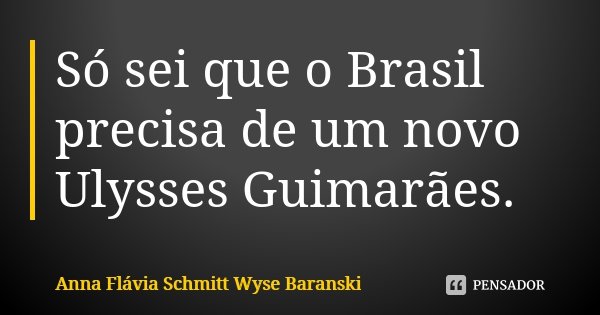 Só sei que o Brasil precisa de um novo Ulysses Guimarães.... Frase de Anna Flávia Schmitt Wyse Baranski.
