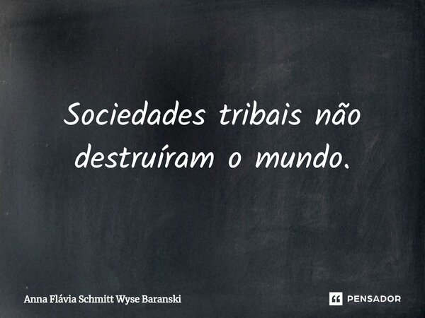 ⁠Sociedades tribais não destruíram o mundo.... Frase de Anna Flávia Schmitt Wyse Baranski.