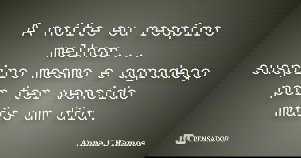 A noite eu respiro melhor... suspiro mesmo e agradeço por ter vencido mais um dia.... Frase de Anna L Ramos.