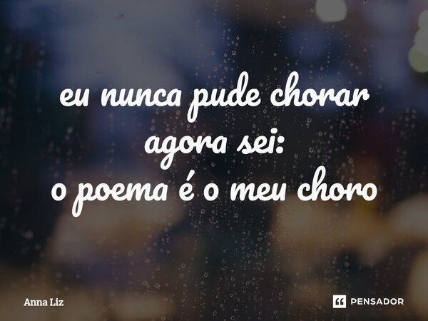 ⁠eu nunca pude chorar agora sei: o poema é o meu choro... Frase de Anna Liz.