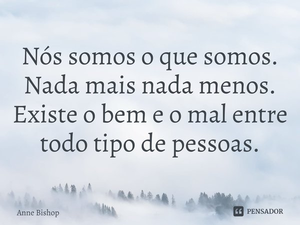 ⁠Nós somos o que somos. Nada mais nada menos. Existe o bem e o mal entre todo tipo de pessoas.... Frase de Anne Bishop.