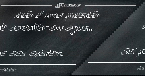 Não é uma questão de acreditar em anjos... Sei que eles existem.... Frase de Anne Mahin.