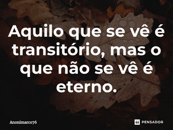⁠Aquilo que se vê é transitório, mas o que não se vê é eterno.... Frase de Anonimarco76.
