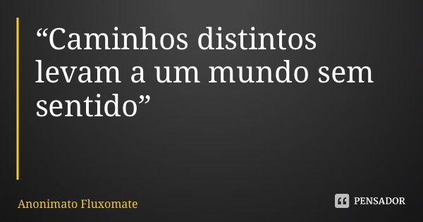 “Caminhos distintos levam a um mundo sem sentido”... Frase de Anonimato Fluxomate.