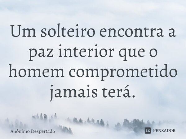 Um solteiro encontra a paz interior que o homem comprometido jamais terá.⁠... Frase de Anônimo Despertado.