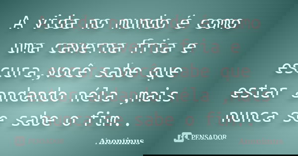 A vida no mundo é como uma caverna fria e escura,você sabe que estar andando néla ,mais nunca se sabe o fim..... Frase de Anonimus.