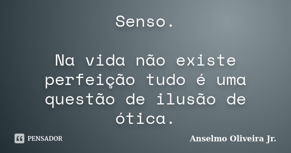 Senso. Na vida não existe perfeição tudo é uma questão de ilusão de ótica.... Frase de Anselmo Oliveira Jr..