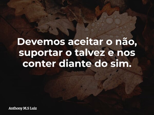 Devemos aceitar o não, suportar o talvez e nos conter diante do sim.... Frase de Anthony M.S Luiz.
