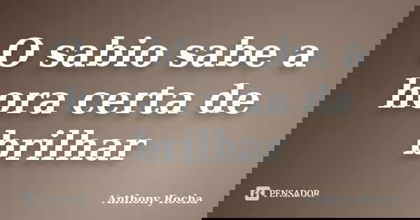 O sabio sabe a hora certa de brilhar... Frase de Anthony Rocha.