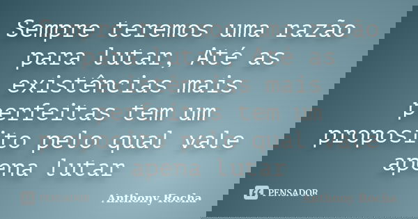 Sempre teremos uma razão para lutar, Até as existências mais perfeitas tem um proposito pelo qual vale apena lutar... Frase de Anthony Rocha.