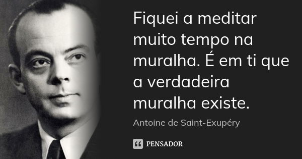 Fiquei a meditar muito tempo na muralha. É em ti que a verdadeira muralha existe.... Frase de Antoine de Saint-Exupéry.