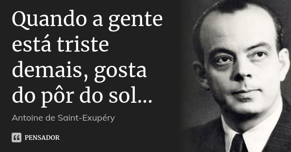 Quando a gente está triste demais, gosta do pôr do sol...... Frase de Antoine de Saint-Exupéry.