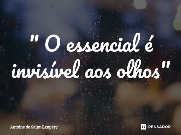 " O essencial é invisível aos olhos "... Frase de Antoine de Saint-Exupéry.