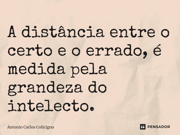 ⁠A distância entre o certo e o errado, é medida pela grandeza do intelecto.... Frase de Antoni.