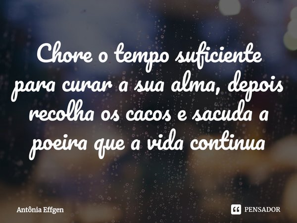 ⁠⁠Chore o tempo suficiente para curar a sua alma, depois recolha os cacos e sacuda a poeira que a vida continua... Frase de Antônia Effgen.