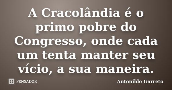 A Cracolândia é o primo pobre do Congresso, onde cada um tenta manter seu vício, a sua maneira.... Frase de Antonilde Garreto.