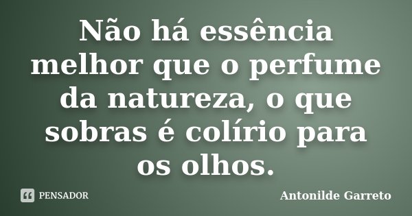 Não há essência melhor que o perfume da natureza, o que sobras é colírio para os olhos.... Frase de Antonilde Garreto.