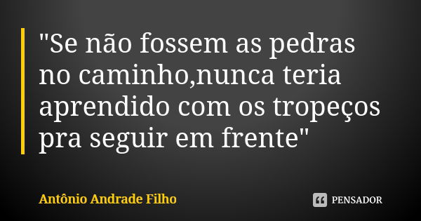 "Se não fossem as pedras no caminho,nunca teria aprendido com os tropeços pra seguir em frente"... Frase de Antonio Andrade Filho.