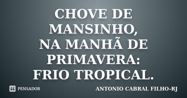 CHOVE DE MANSINHO, NA MANHÃ DE PRIMAVERA: FRIO TROPICAL.... Frase de ANTONIO CABRAL FILHO-RJ.