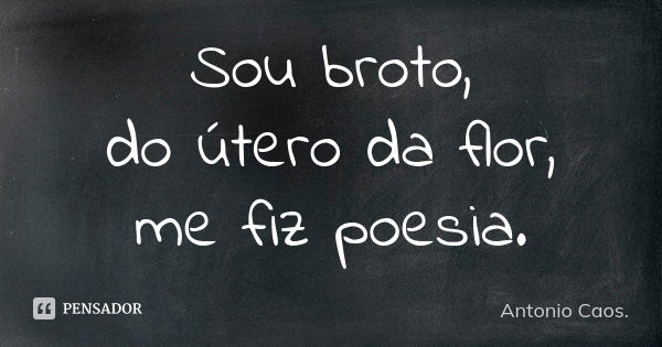 Sou broto, do útero da flor, me fiz poesia.... Frase de Antonio Caos..