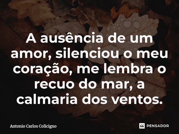 ⁠A ausência de um amor, silenciou o meu coração, me lembra o recuo do mar, a calmaria dos ventos.... Frase de Antonio Carlos Colicigno.