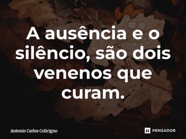 ⁠A ausência e o silêncio, são dois venenos que curam.... Frase de Antonio Carlos Colicigno.