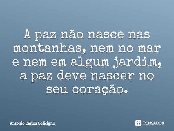 ⁠A paz não nasce nas montanhas, nem no mar e nem em algum jardim, a paz deve nascer no seu coração.... Frase de Antonio Carlos Colicigno.