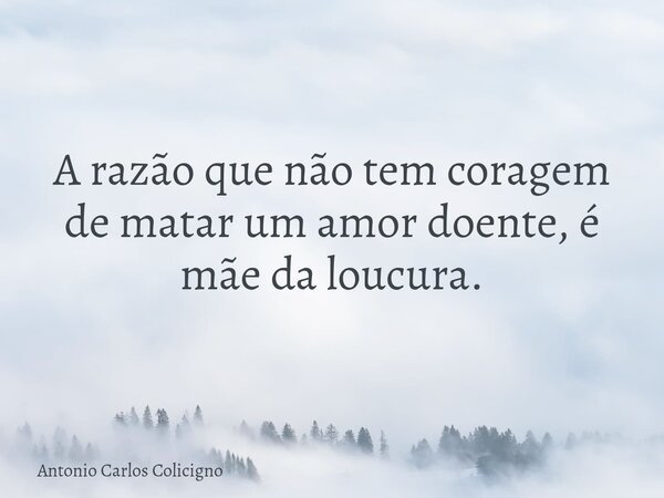 A razão que não tem coragem de matar um amor doente, é mãe da loucura.... Frase de Antonio Carlos Colicigno.