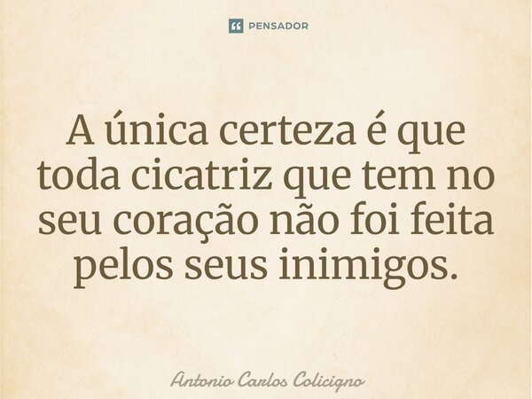 A única certeza é que toda cicatriz que tem no seu coração não foi feita pelos seus inimigos.⁠... Frase de Antonio Carlos Colicigno.