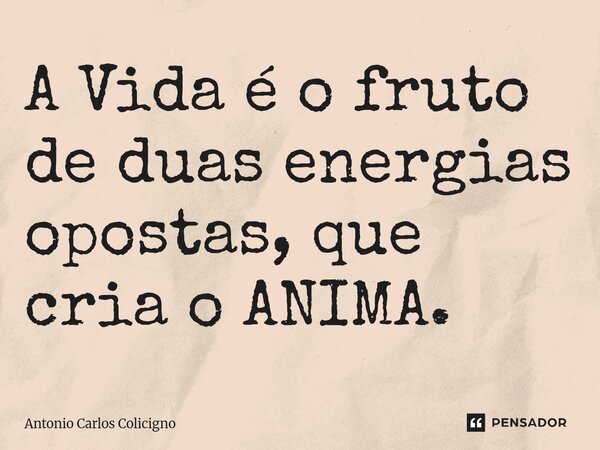 A Vida é o fruto de duas energias opostas, que cria o ANIMA.⁠... Frase de Antonio Carlos Colicigno.